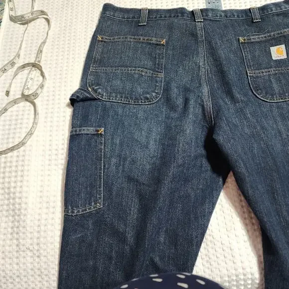 CARHARTT EUC MENS SIZE 42 x 30 DENIM CARGO CARPENTER JEANS - Picture 10 of 11